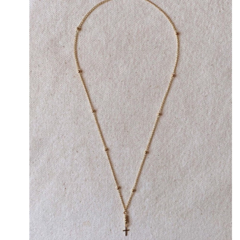 Last 1 New 18k Gold Filled Cross Necklace, beaded chain and cross charm. - Picture 2 of 3